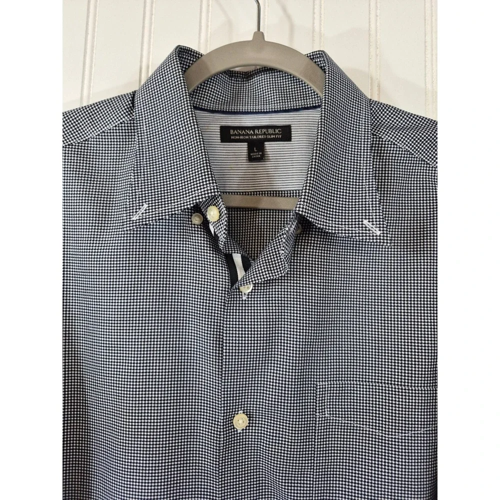 Banana Republic Mens Black White Checker Tailored Slim Dress Shirt Large Party